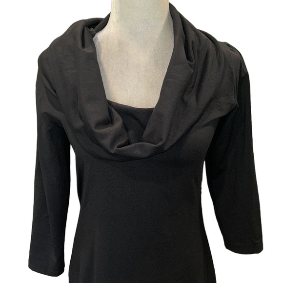 NEW Susana Monaco Black Draped Cowl Neck Knit Mini Dress - L - Picture 7 of 16